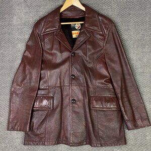 Vintage Rice Sportswear Leather Jacket Mens 42 Short Brown Fight Club Over Coat